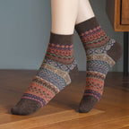 Vintage Fair Isle Geometric Combed Cotton Crew Socks