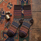Vintage Fair Isle Geometric Combed Cotton Crew Socks