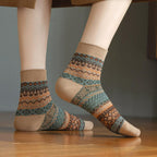 Vintage Fair Isle Geometric Combed Cotton Crew Socks