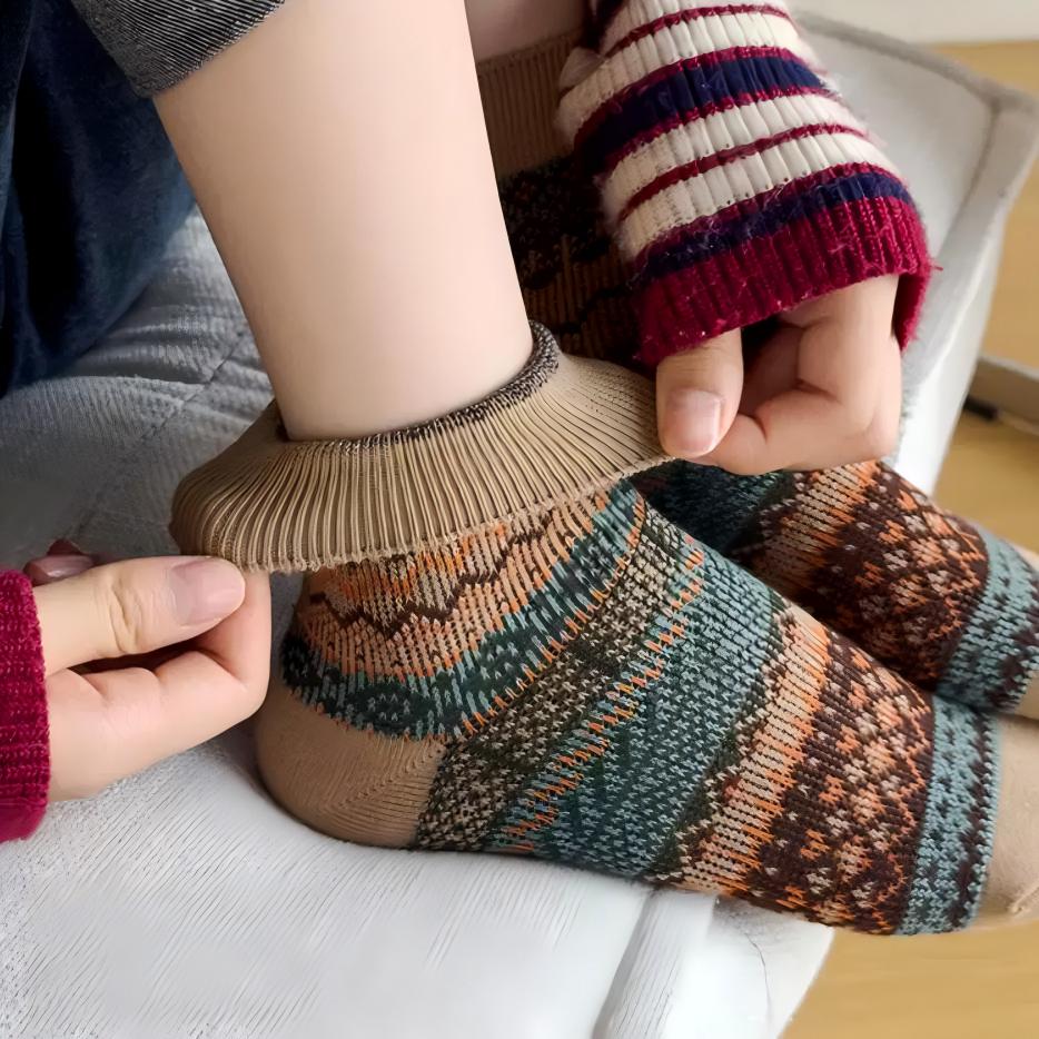 Vintage Fair Isle Geometric Combed Cotton Crew Socks
