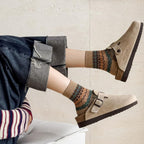 Vintage Fair Isle Geometric Combed Cotton Crew Socks