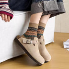 Vintage Fair Isle Geometric Combed Cotton Crew Socks