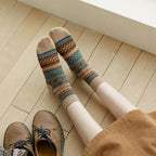 Vintage Fair Isle Geometric Combed Cotton Crew Socks