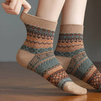 Vintage Fair Isle Geometric Combed Cotton Crew Socks