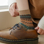 Vintage Fair Isle Geometric Combed Cotton Crew Socks