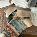 Vintage Fair Isle Geometric Combed Cotton Crew Socks