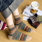Vintage Fair Isle Geometric Combed Cotton Crew Socks