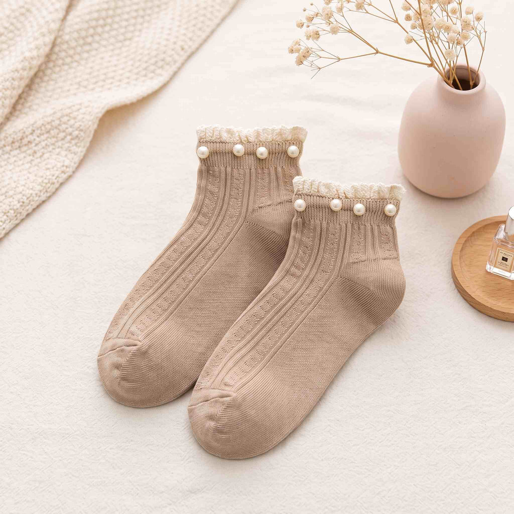 Vintage Pearl Beaded Lace Frill Ankle Socks