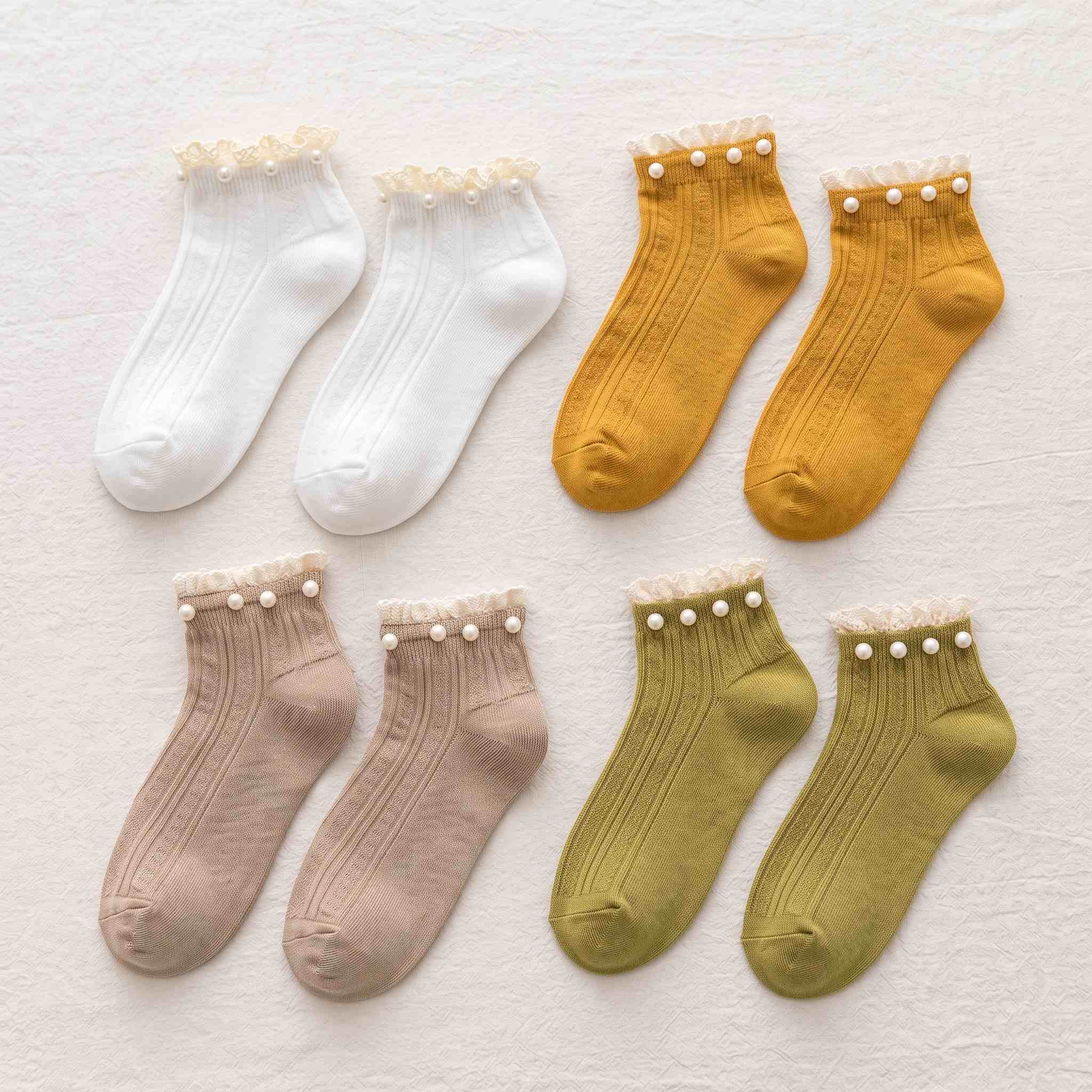 Vintage Pearl Beaded Lace Frill Ankle Socks