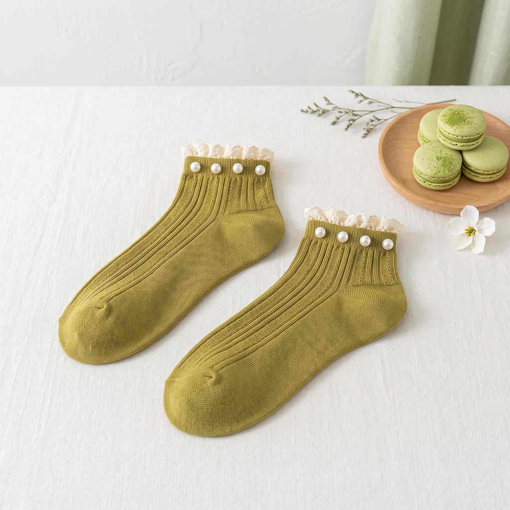 Vintage Pearl Beaded Lace Frill Ankle Socks