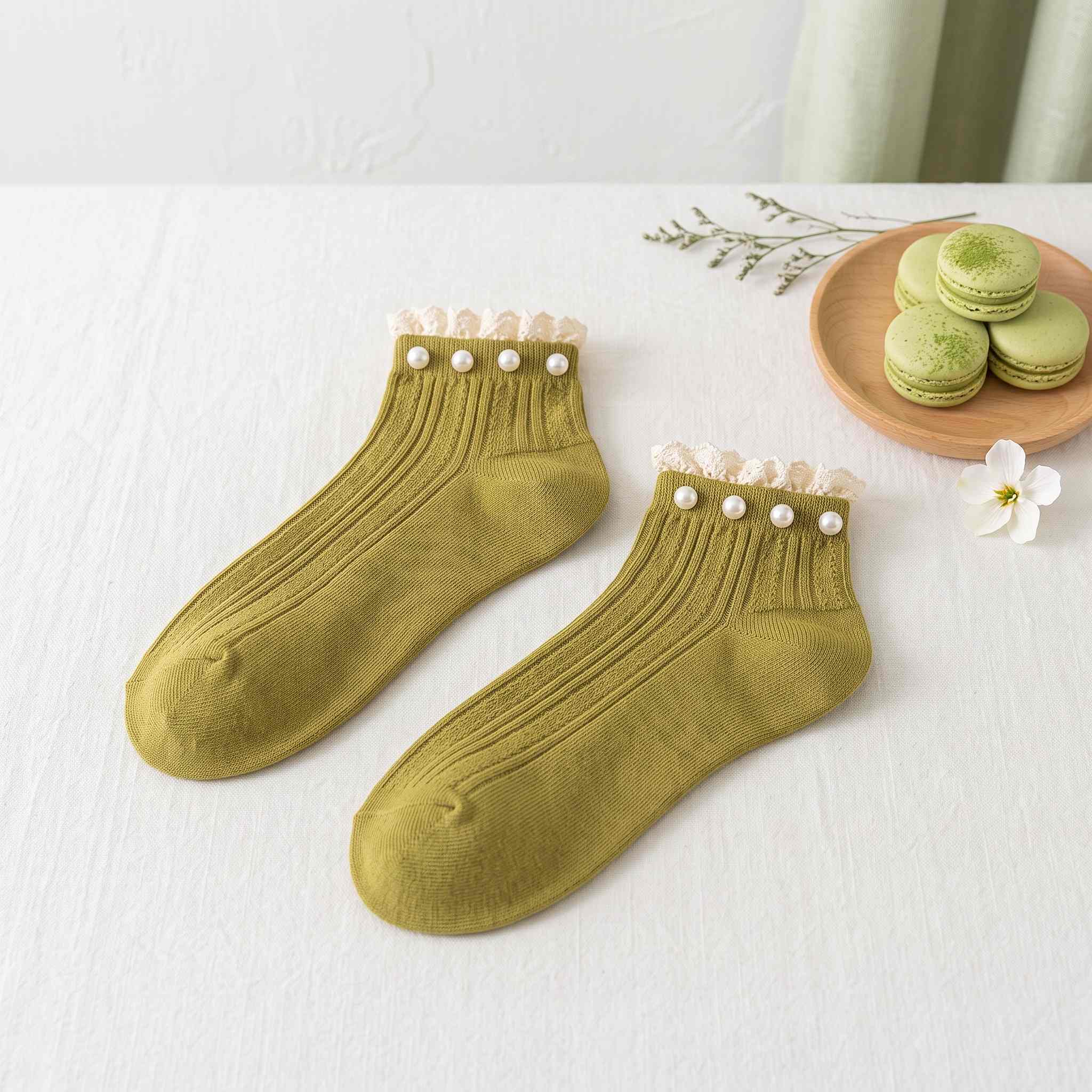 Vintage Pearl Beaded Lace Frill Ankle Socks