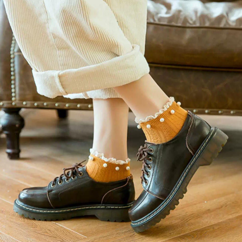 Vintage Pearl Beaded Lace Frill Ankle Socks