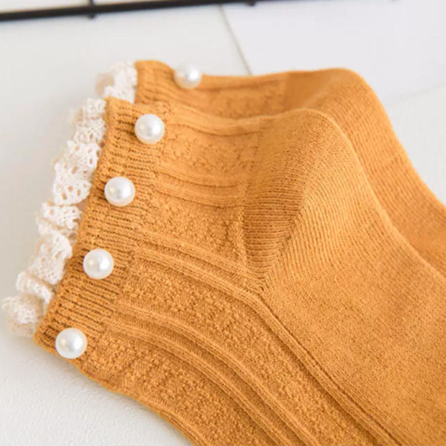 Vintage Pearl Beaded Lace Frill Ankle Socks