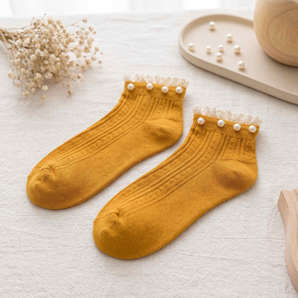 Vintage Pearl Beaded Lace Frill Ankle Socks