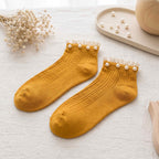 Vintage Pearl Beaded Lace Frill Ankle Socks