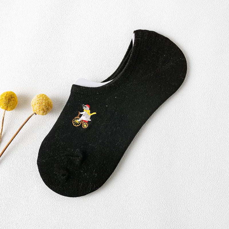 Embroidered Woodland Animal Cotton Low Cut Socks (Set of 6)