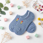 Embroidered Woodland Animal Cotton Low Cut Socks (Set of 6)