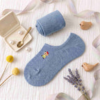 Embroidered Woodland Animal Cotton Low Cut Socks (Set of 6)