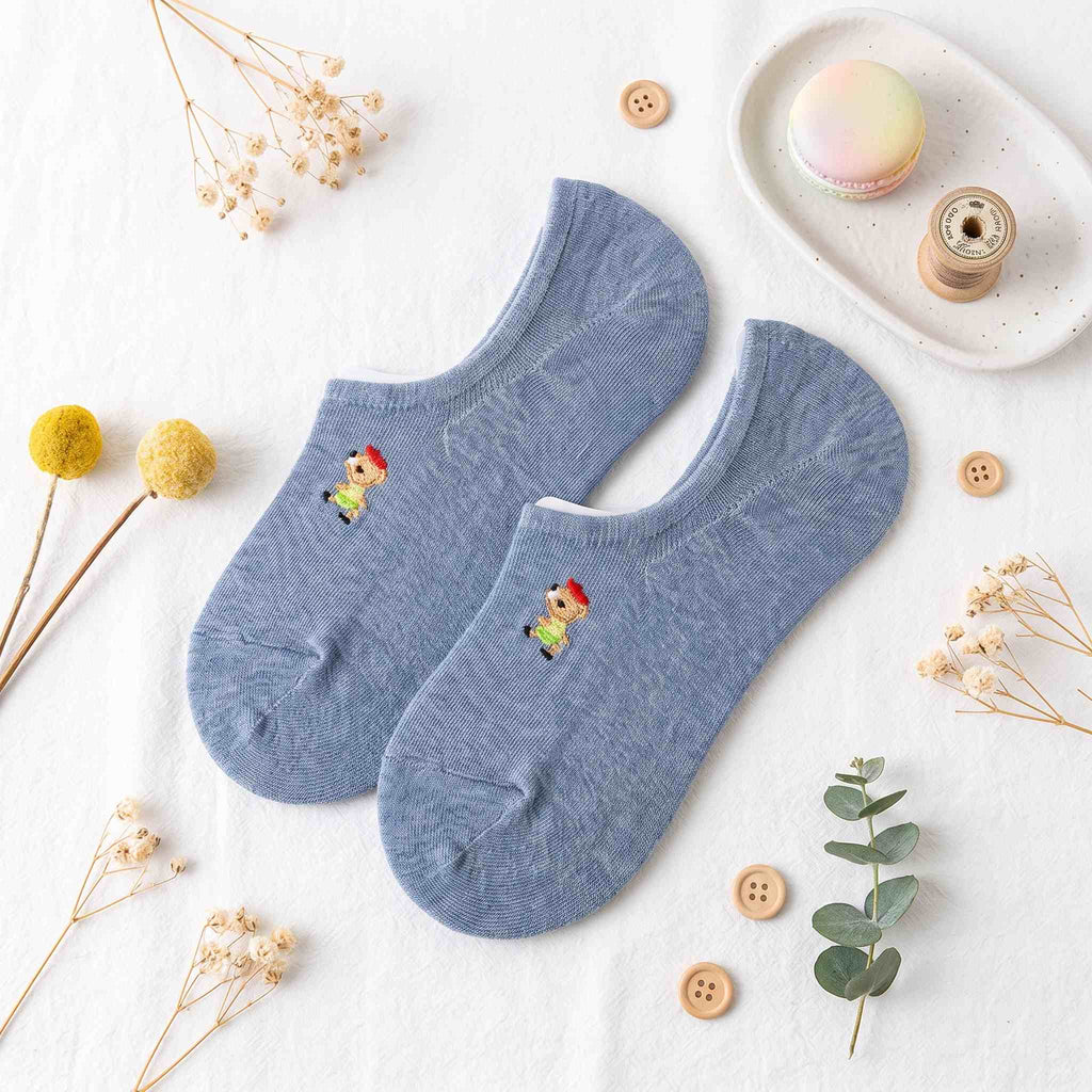 Embroidered Woodland Animal Cotton Low Cut Socks (Set of 6)