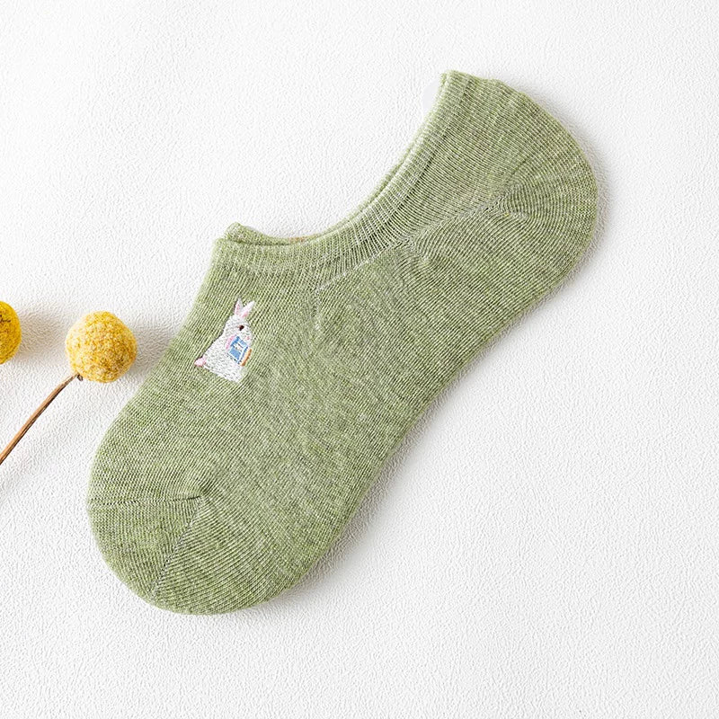 Embroidered Woodland Animal Cotton Low Cut Socks (Set of 6)