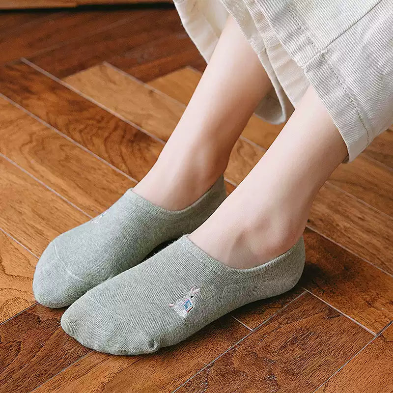 Embroidered Woodland Animal Cotton Low Cut Socks (Set of 6)