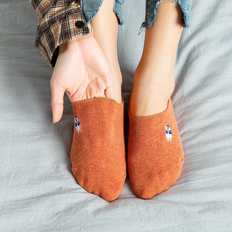 Embroidered Woodland Animal Cotton Low Cut Socks (Set of 6)