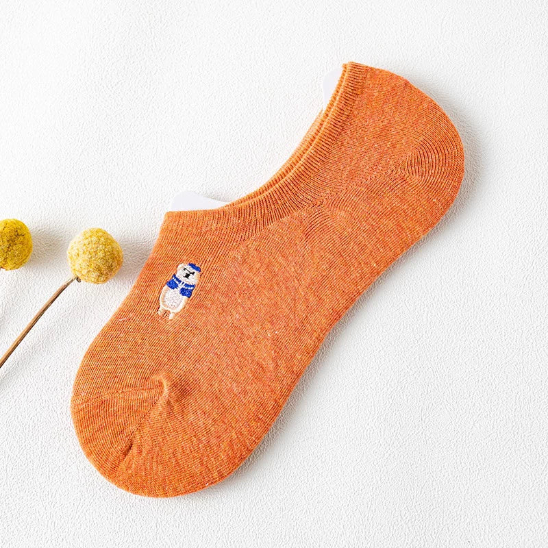 Embroidered Woodland Animal Cotton Low Cut Socks (Set of 6)