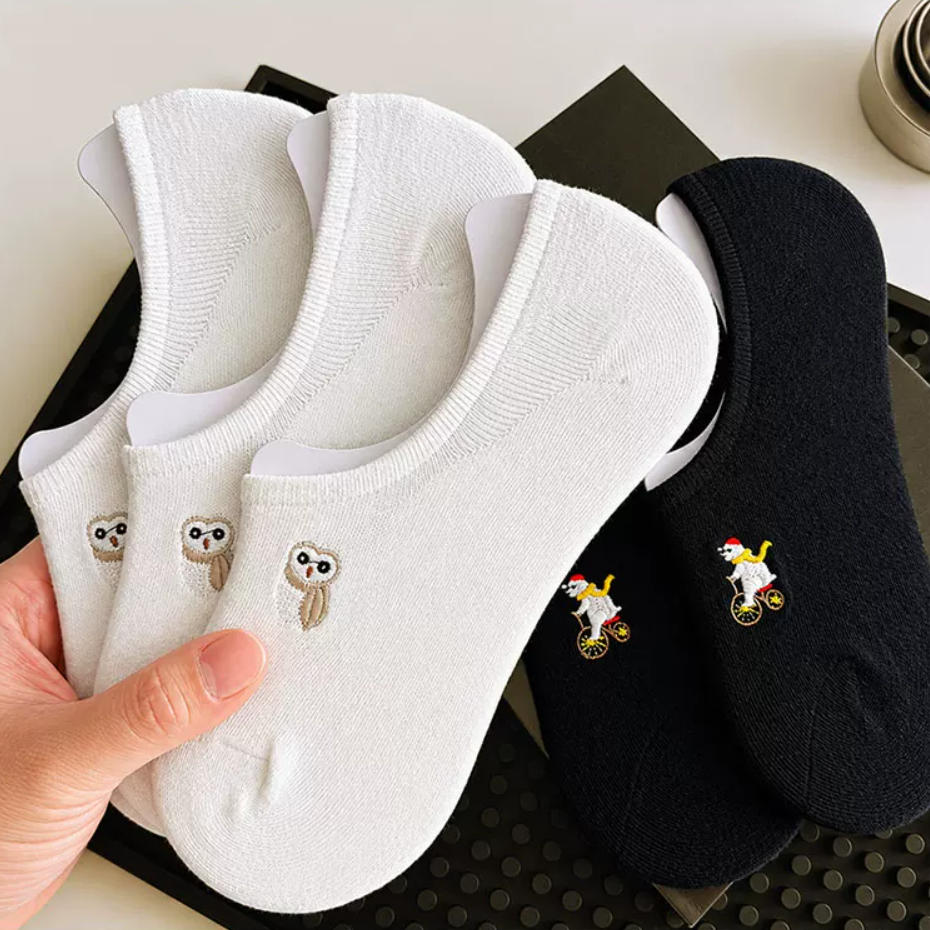 Embroidered Woodland Animal Cotton Low Cut Socks (Set of 6)