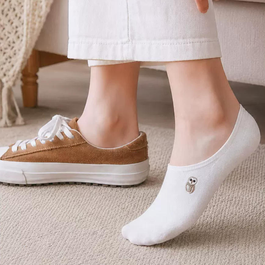 Embroidered Woodland Animal Cotton Low Cut Socks (Set of 6)