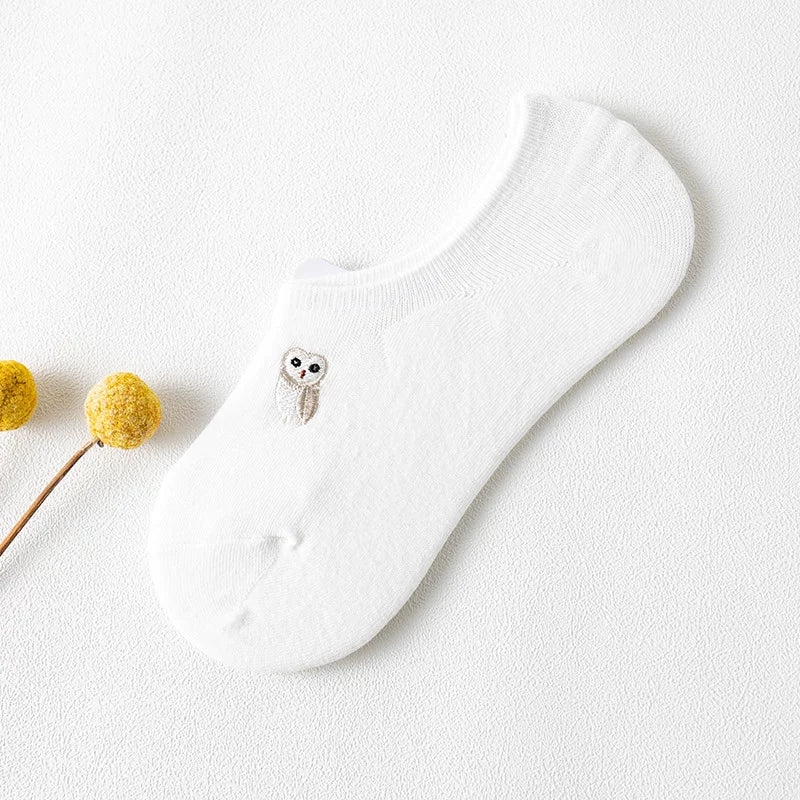 Embroidered Woodland Animal Cotton Low Cut Socks (Set of 6)