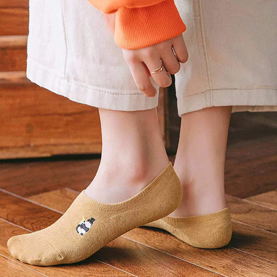 Embroidered Woodland Animal Cotton Low Cut Socks (Set of 6)