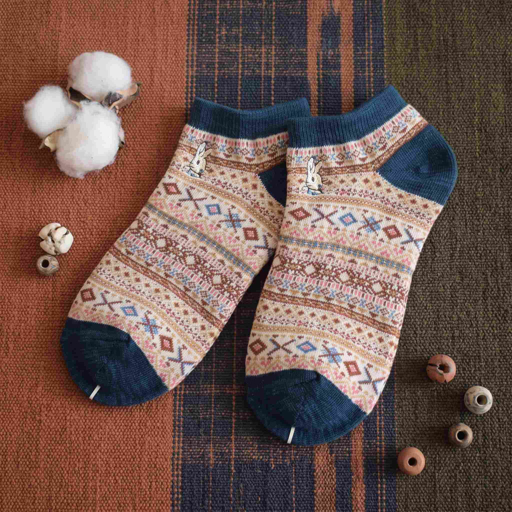 Bohemian Geometric Cotton Ankle Socks (Set of 3)