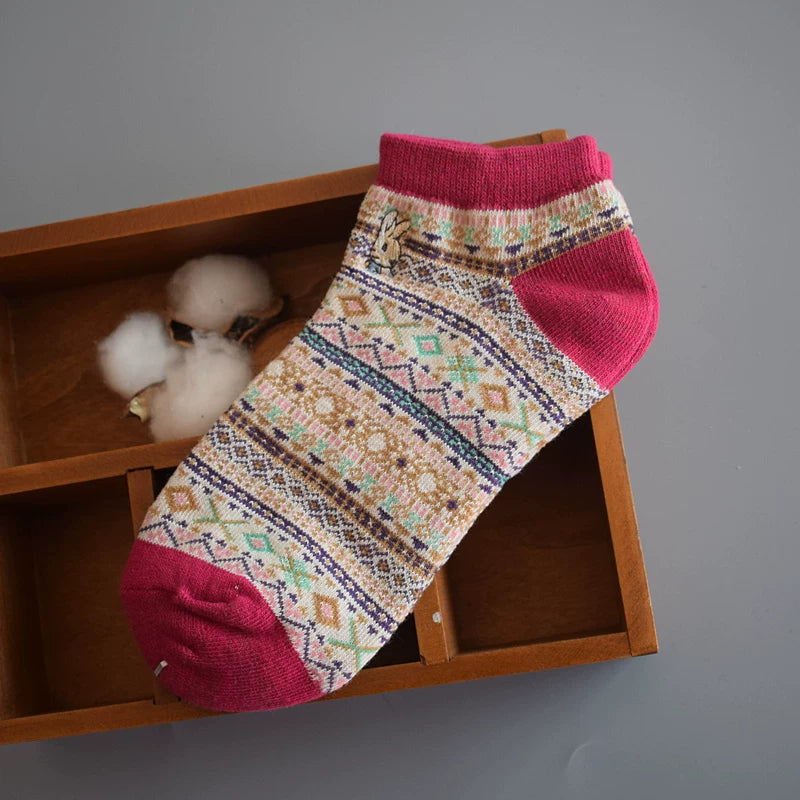 Bohemian Geometric Cotton Ankle Socks (Set of 3)