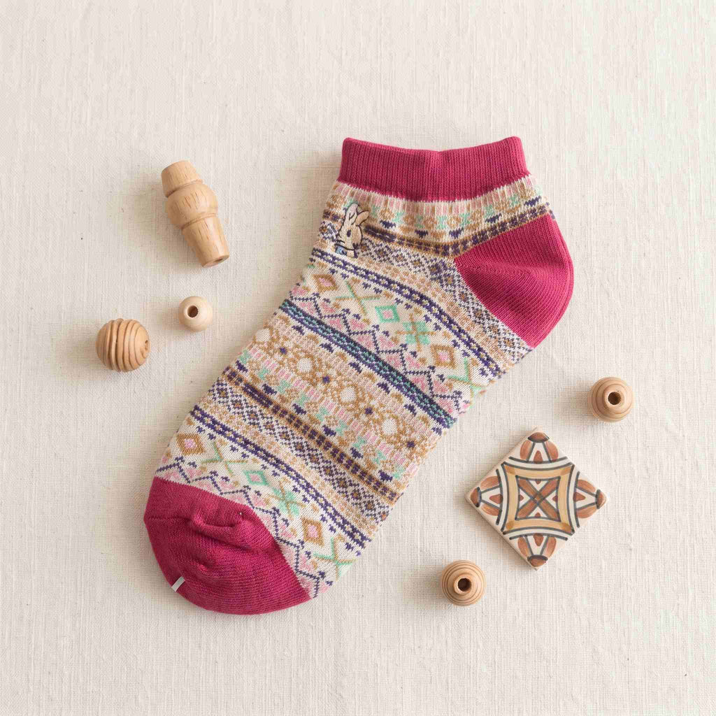 Bohemian Geometric Cotton Ankle Socks (Set of 3)
