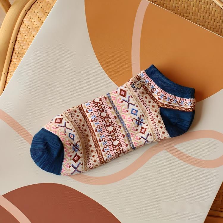 Bohemian Geometric Cotton Ankle Socks (Set of 3)