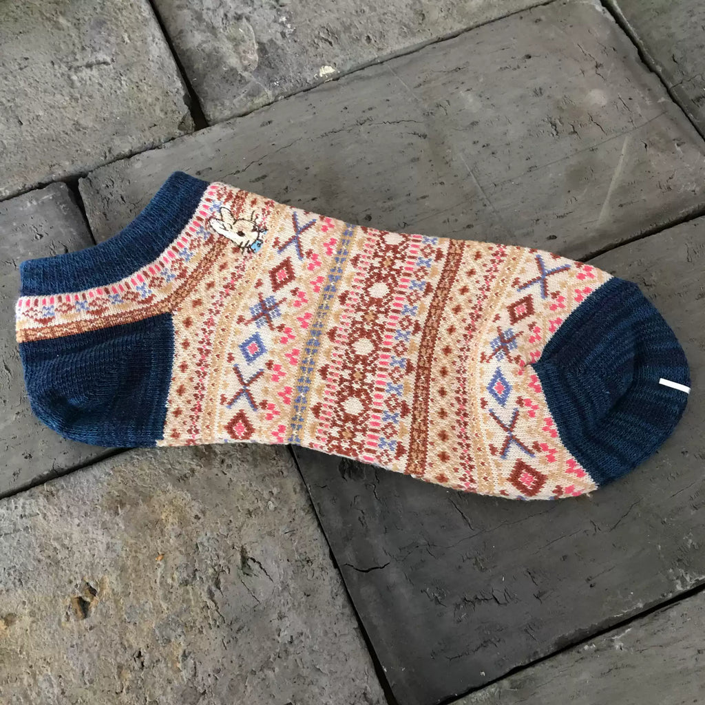 Bohemian Geometric Cotton Ankle Socks (Set of 3)