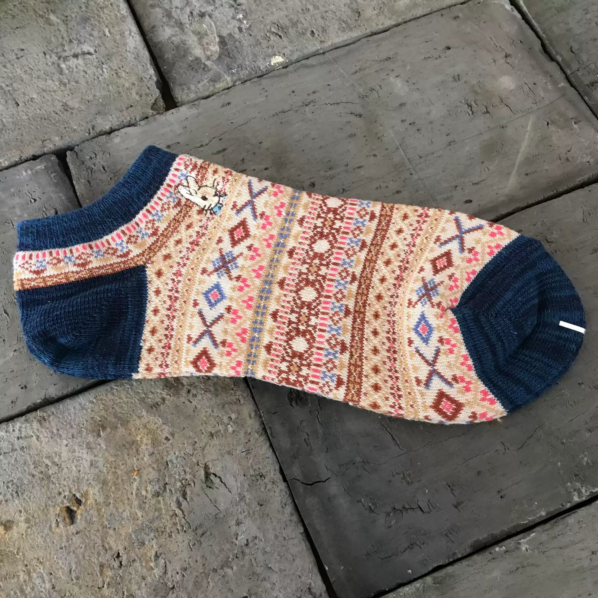 Bohemian Geometric Cotton Ankle Socks (Set of 3)