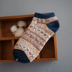 Bohemian Geometric Cotton Ankle Socks (Set of 3)