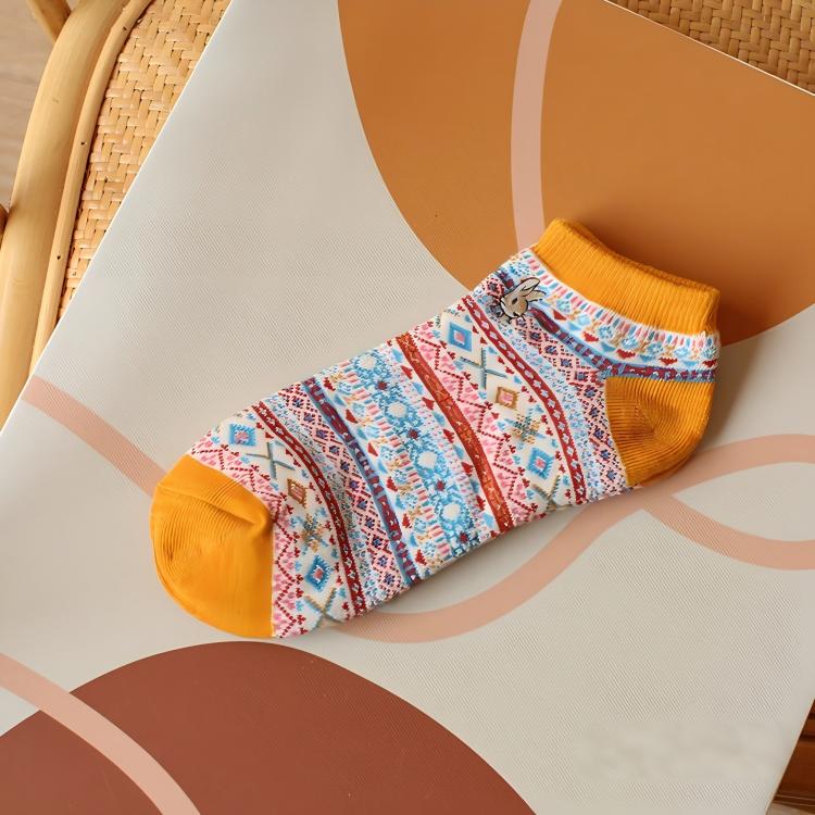 Bohemian Geometric Cotton Ankle Socks (Set of 3)