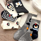 Kawaii Playful Penguin Cotton Crew Socks (Set of 5)