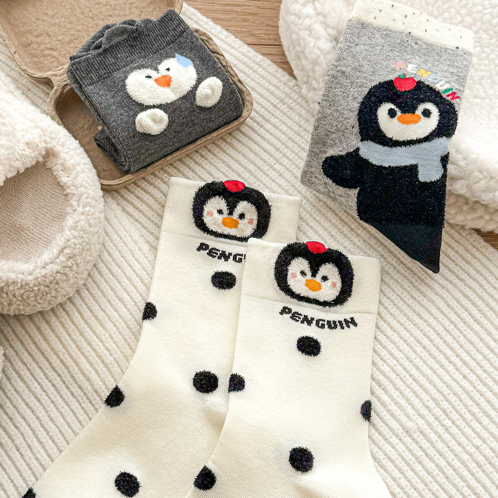 Kawaii Playful Penguin Cotton Crew Socks (Set of 5)