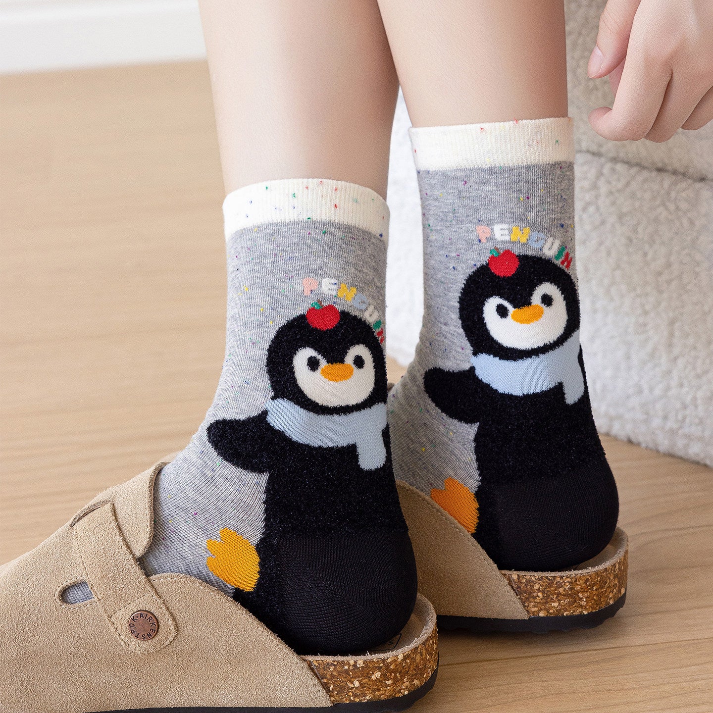 Kawaii Playful Penguin Cotton Crew Socks (Set of 5)