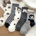 Kawaii Playful Penguin Cotton Crew Socks (Set of 5)