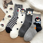 Kawaii Playful Penguin Cotton Crew Socks (Set of 5)