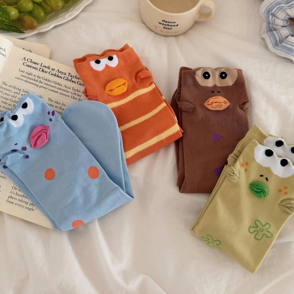 Quirky 3D Lips Funny Fish Cotton Crew Socks