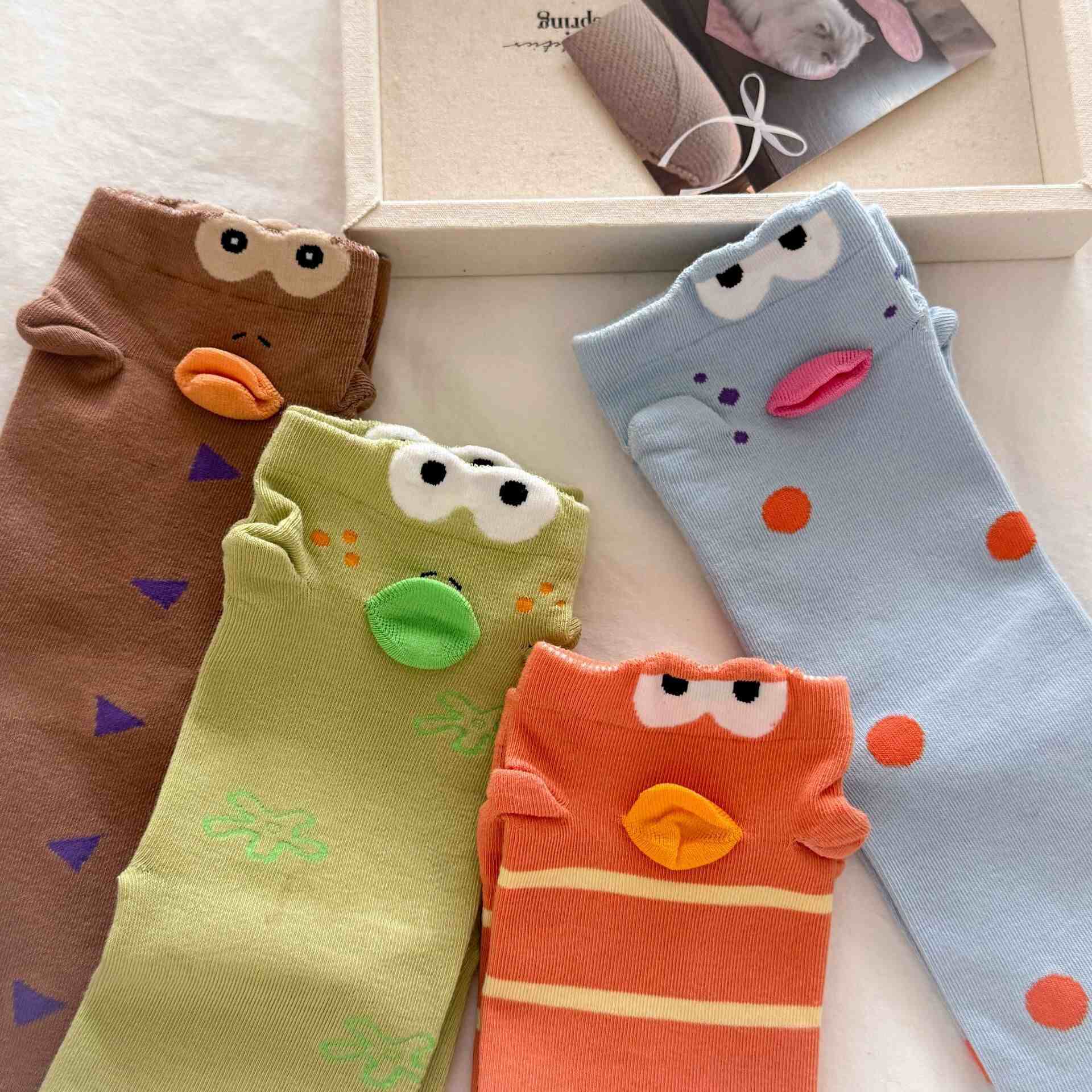 Quirky 3D Lips Funny Fish Cotton Crew Socks