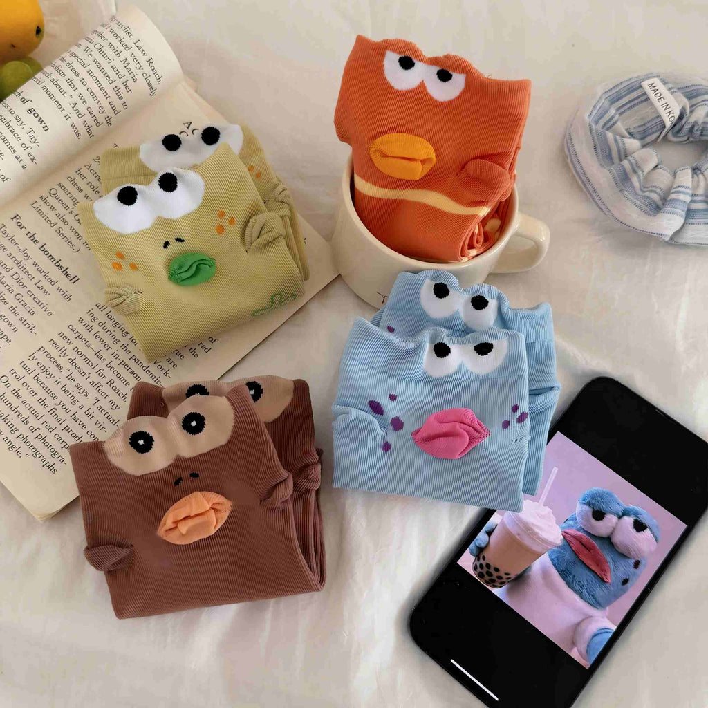 Quirky 3D Lips Funny Fish Cotton Crew Socks