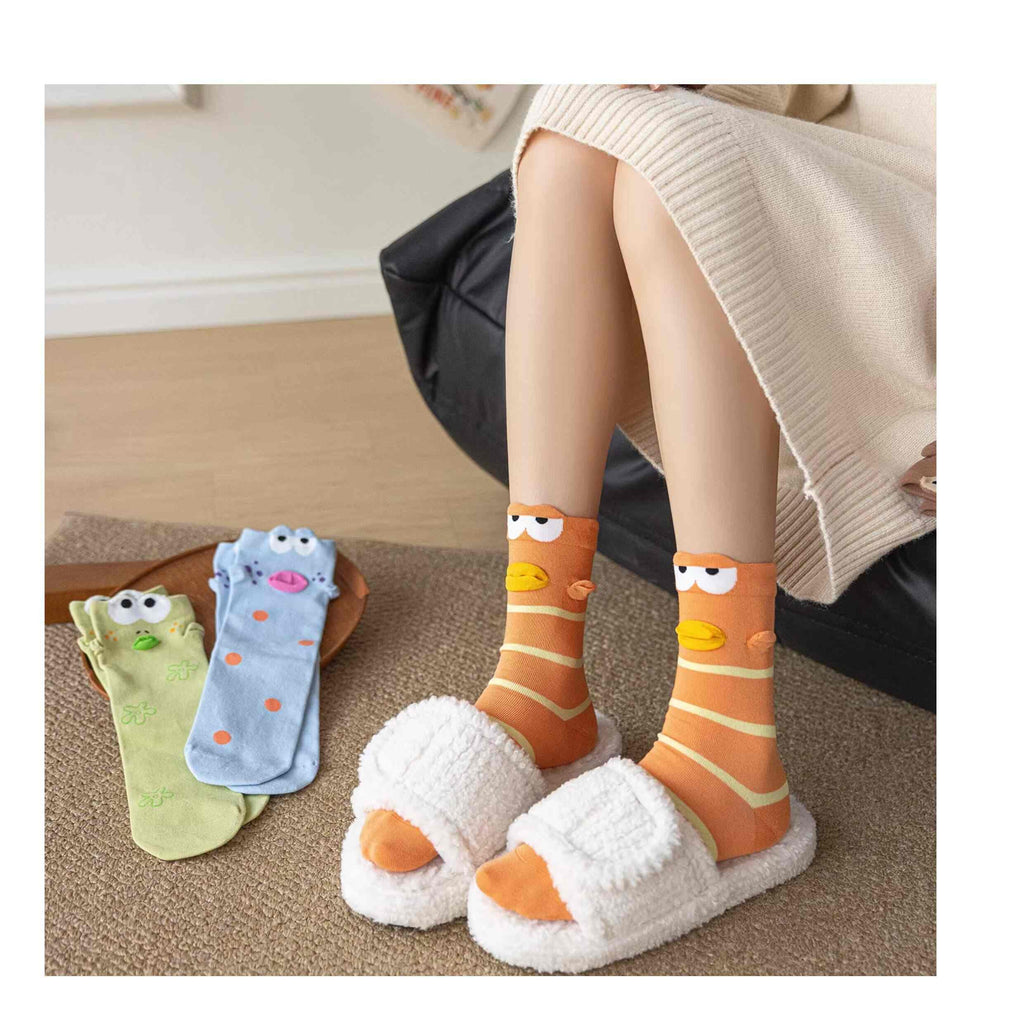 Quirky 3D Lips Funny Fish Cotton Crew Socks