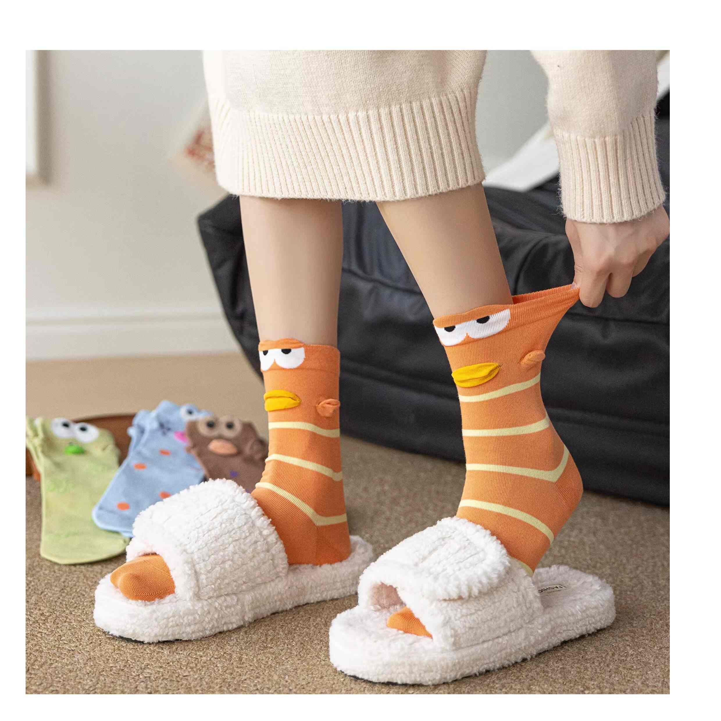 Quirky 3D Lips Funny Fish Cotton Crew Socks