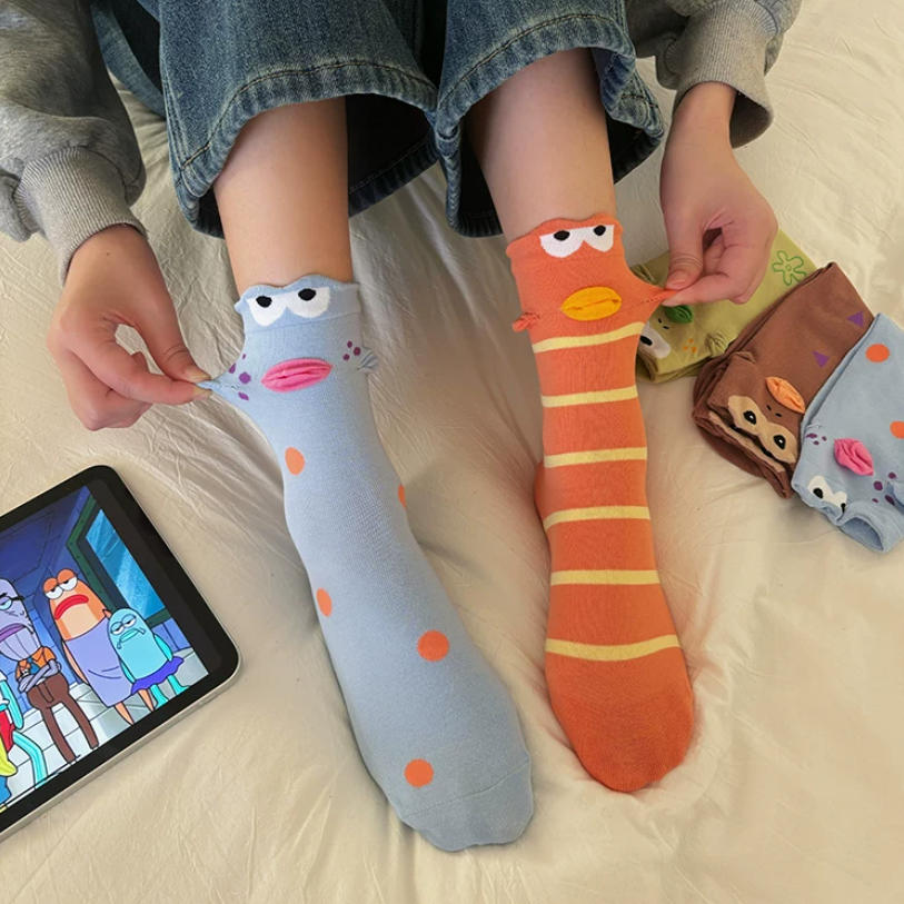 Quirky 3D Lips Funny Fish Cotton Crew Socks